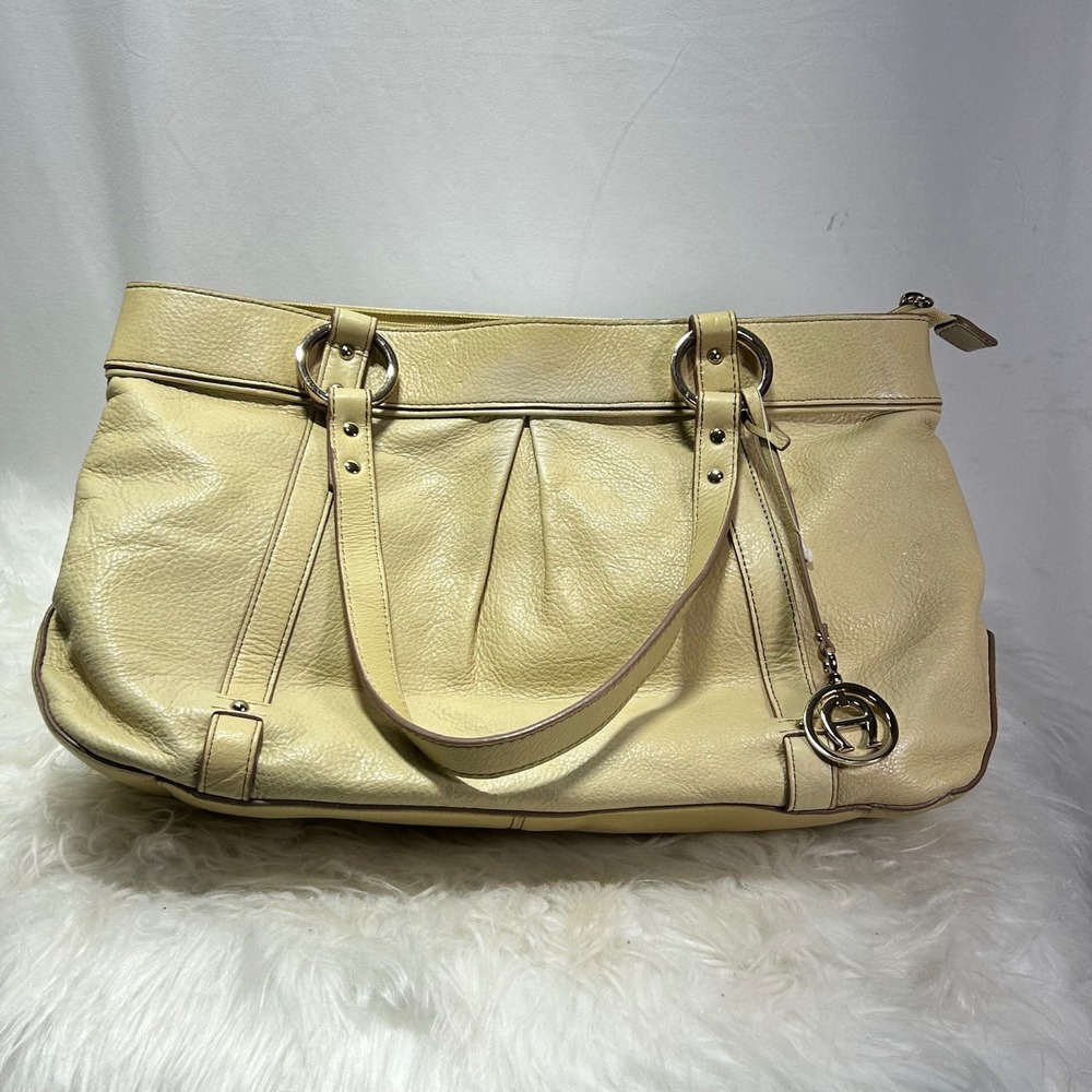 Etienne Aigner Cream Leather Tote Bag Shoulder Bag Gold Hardware - Picture 11 of 13